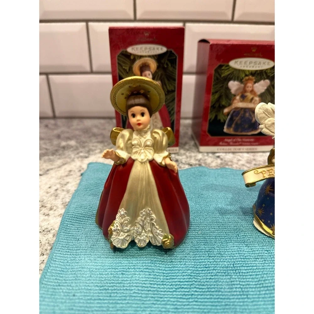 Hallmark Madame Alexander Holiday Angels Ornaments Red Blue 3pc Set 90s